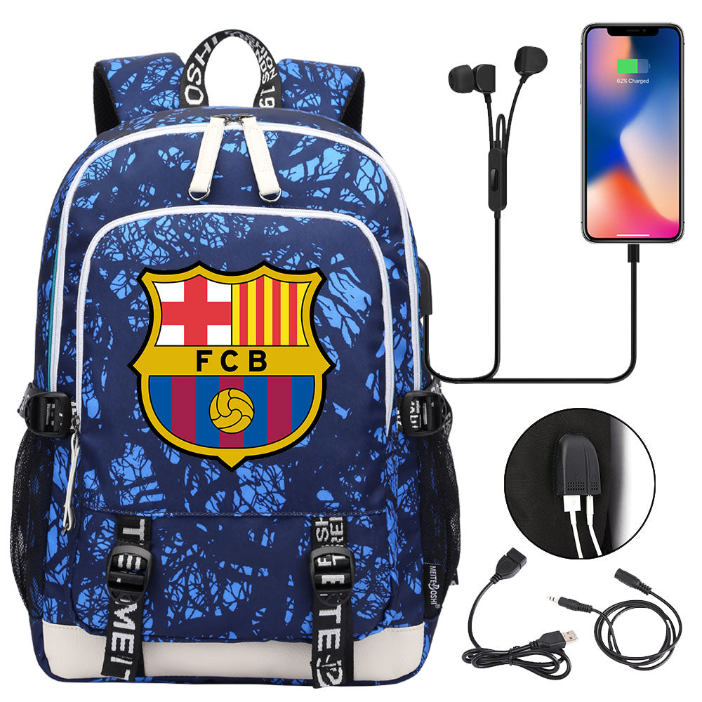 Barcelona Football Club  USB Charging Backpack School Note Book Laptop Travel Bags