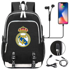 Real Madrid Football Club USB Charging Backpack School Note Book Laptop Travel Bags