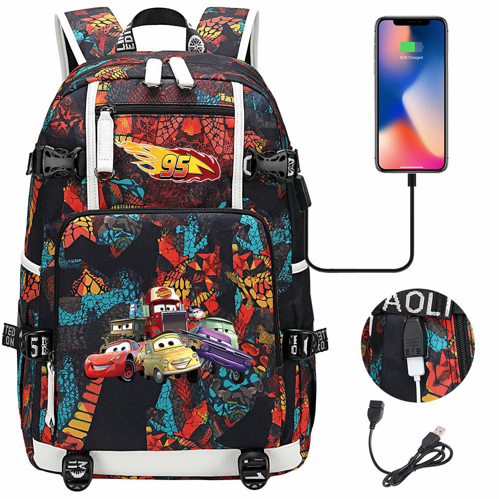 Cars Lightning USB Charging Backpack School NoteBook Laptop Travel Bags