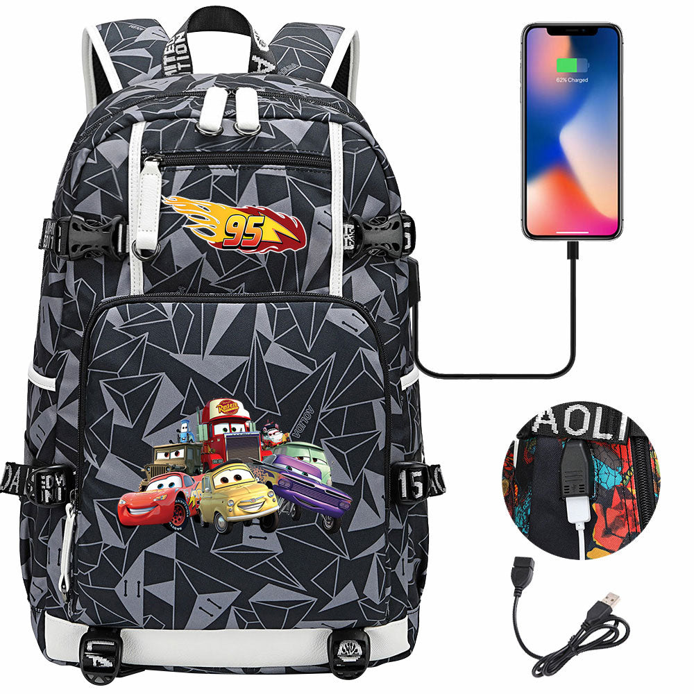 Cars Lightning USB Charging Backpack School NoteBook Laptop Travel Bags