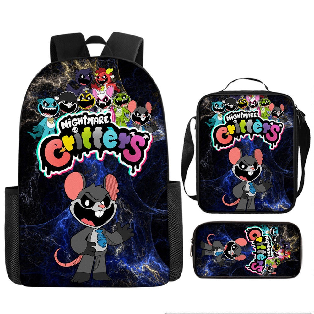 Nightmare Critters Schoolbag Backpack Lunch Bag Pencil Case 3pcs Set Gift for Kids Students