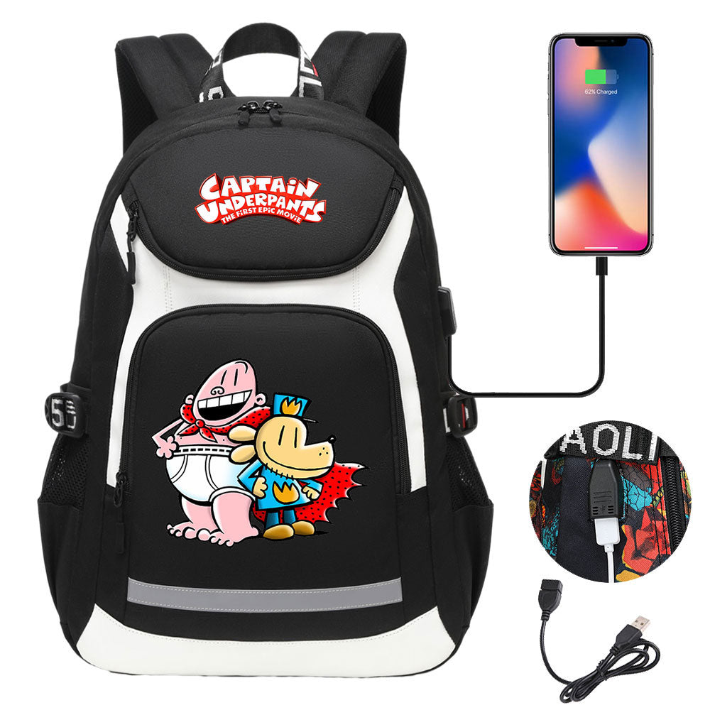 Captain Underpants USB Charging Backpack School NoteBook Laptop Travel Bags