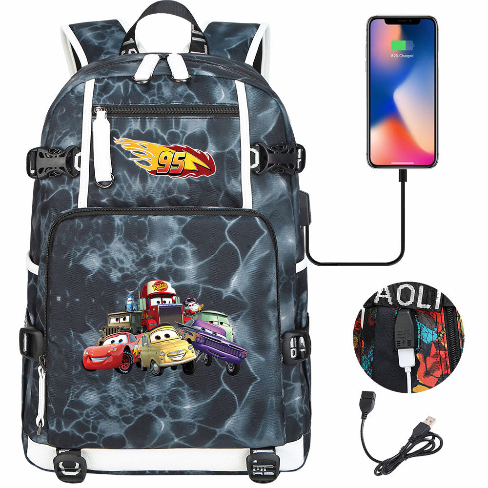 Cars Lightning USB Charging Backpack School NoteBook Laptop Travel Bags
