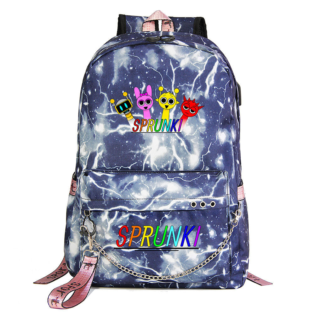 Sprunki USB Charging Backpack Shoolbag Notebook Bag Gifts for Kids Students