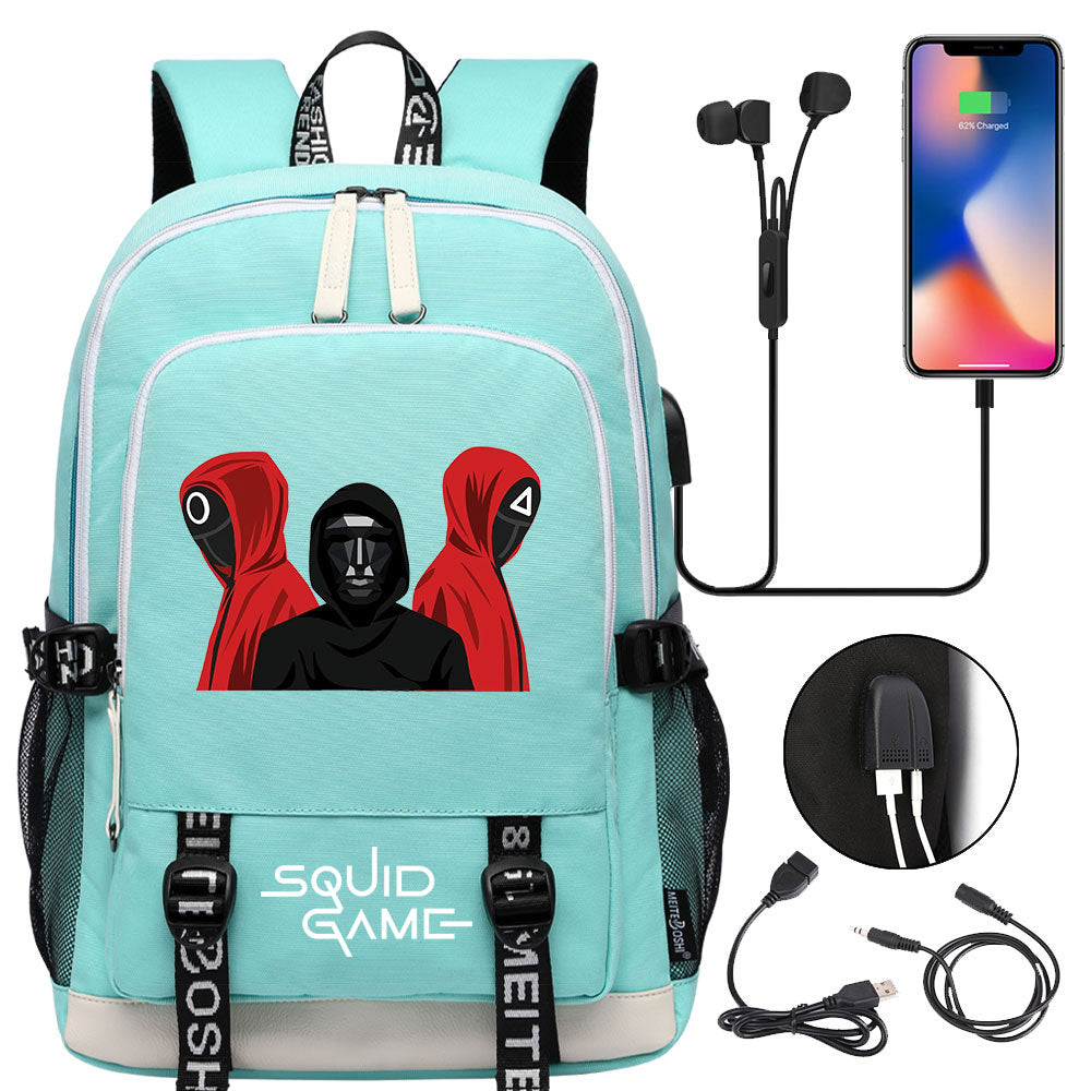 Squid Game USB Charging Backpack School Note Book Laptop Travel Bags