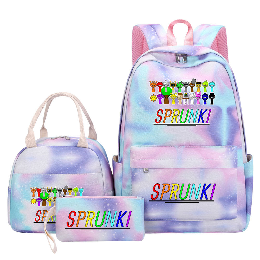 Sprunki Pink Starry Sky SchoolBag Backpack Lunch Box Bag Book Pencil Bags 3pcs Set