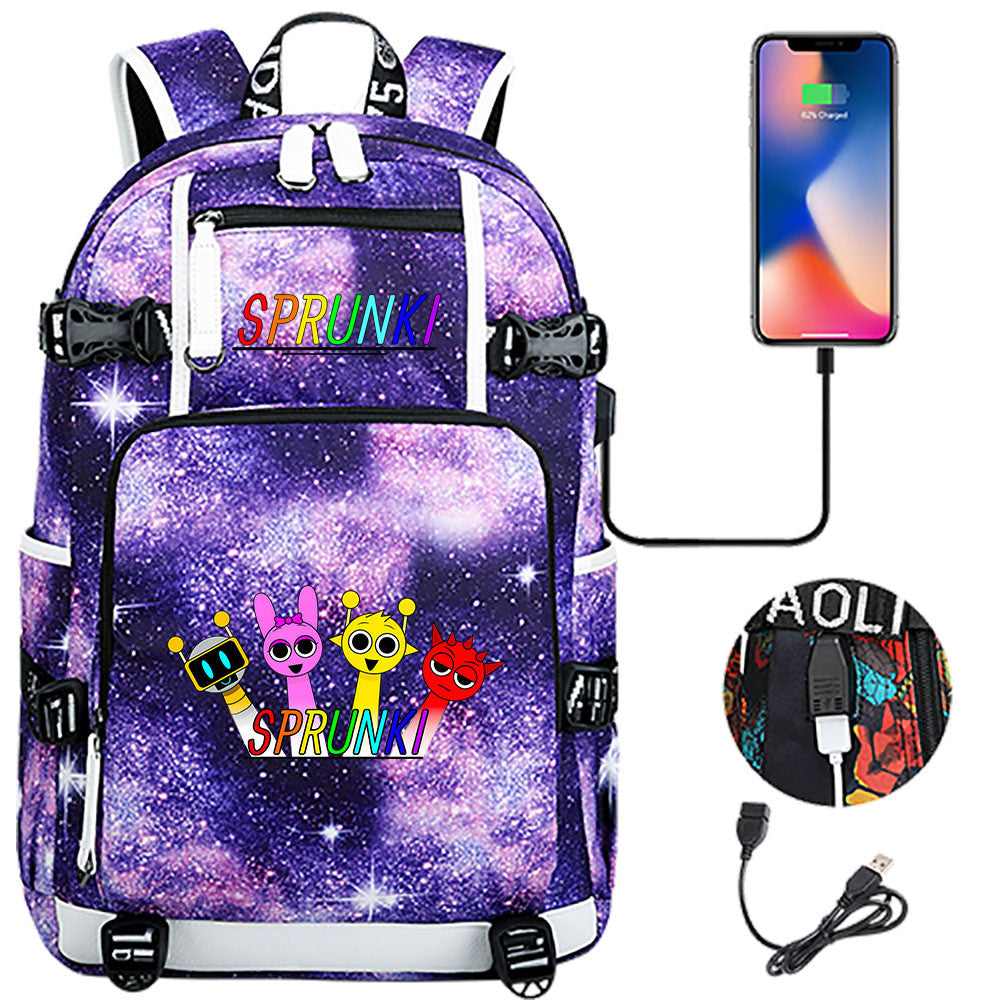 Sprunki USB Charging Backpack School NoteBook Laptop Travel Bags