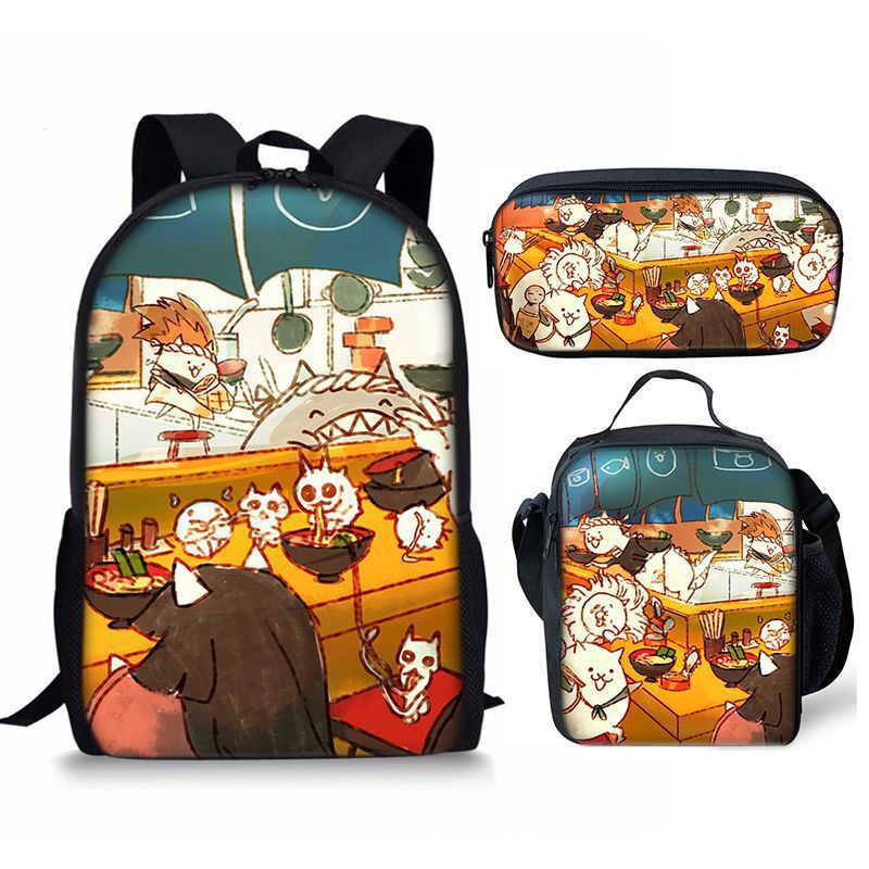 The Battle Cats Schoolbag Backpack Lunch Bag Pencil Case 3pcs Set Gift for Kids Students
