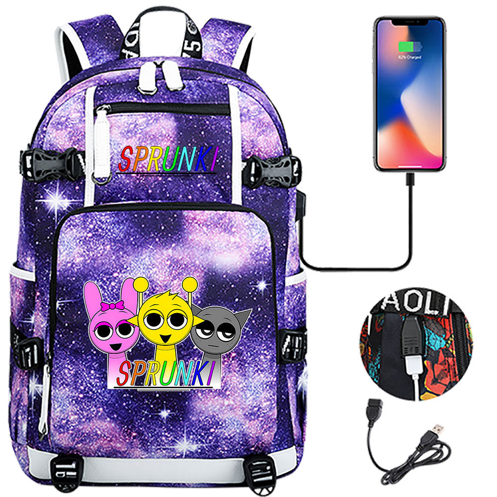 Sprunki USB Charging Backpack School NoteBook Laptop Travel Bags