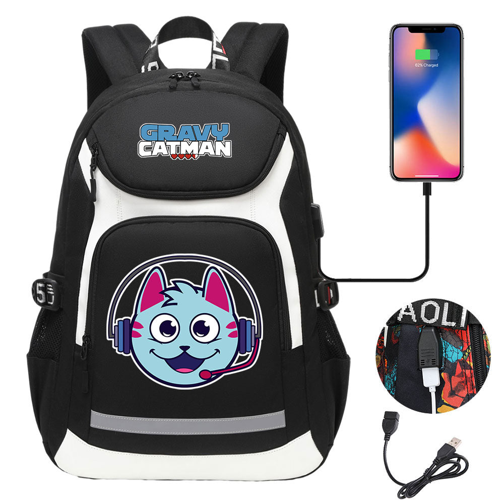 Gravy Cat Man USB Charging Backpack School NoteBook Laptop Travel Bags