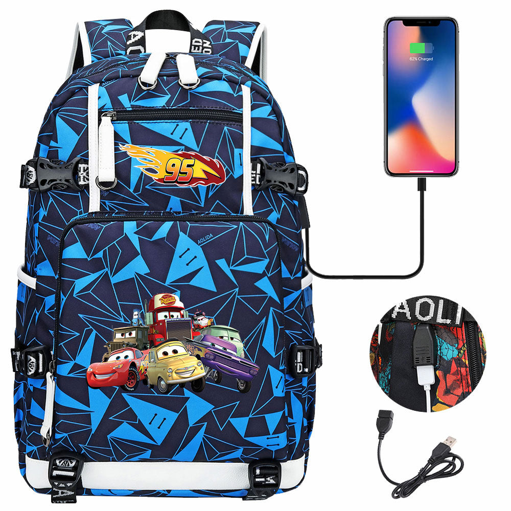 Cars Lightning USB Charging Backpack School NoteBook Laptop Travel Bags