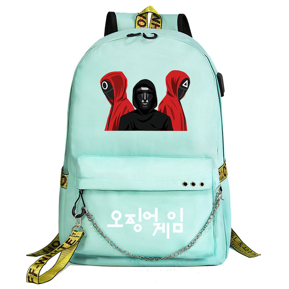 Squid Game USB Charging Backpack Shoolbag Notebook Bag Gifts for Kids Students