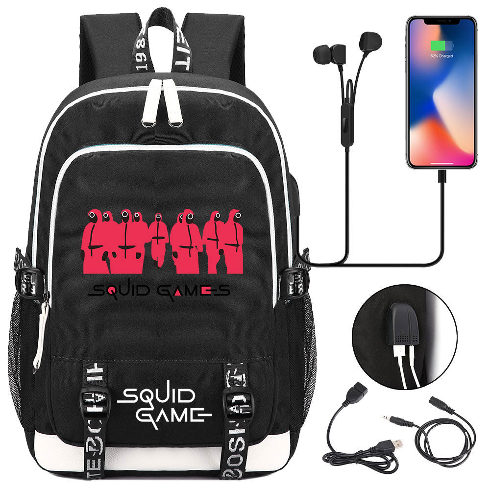 Squid Game USB Charging Backpack School Note Book Laptop Travel Bags