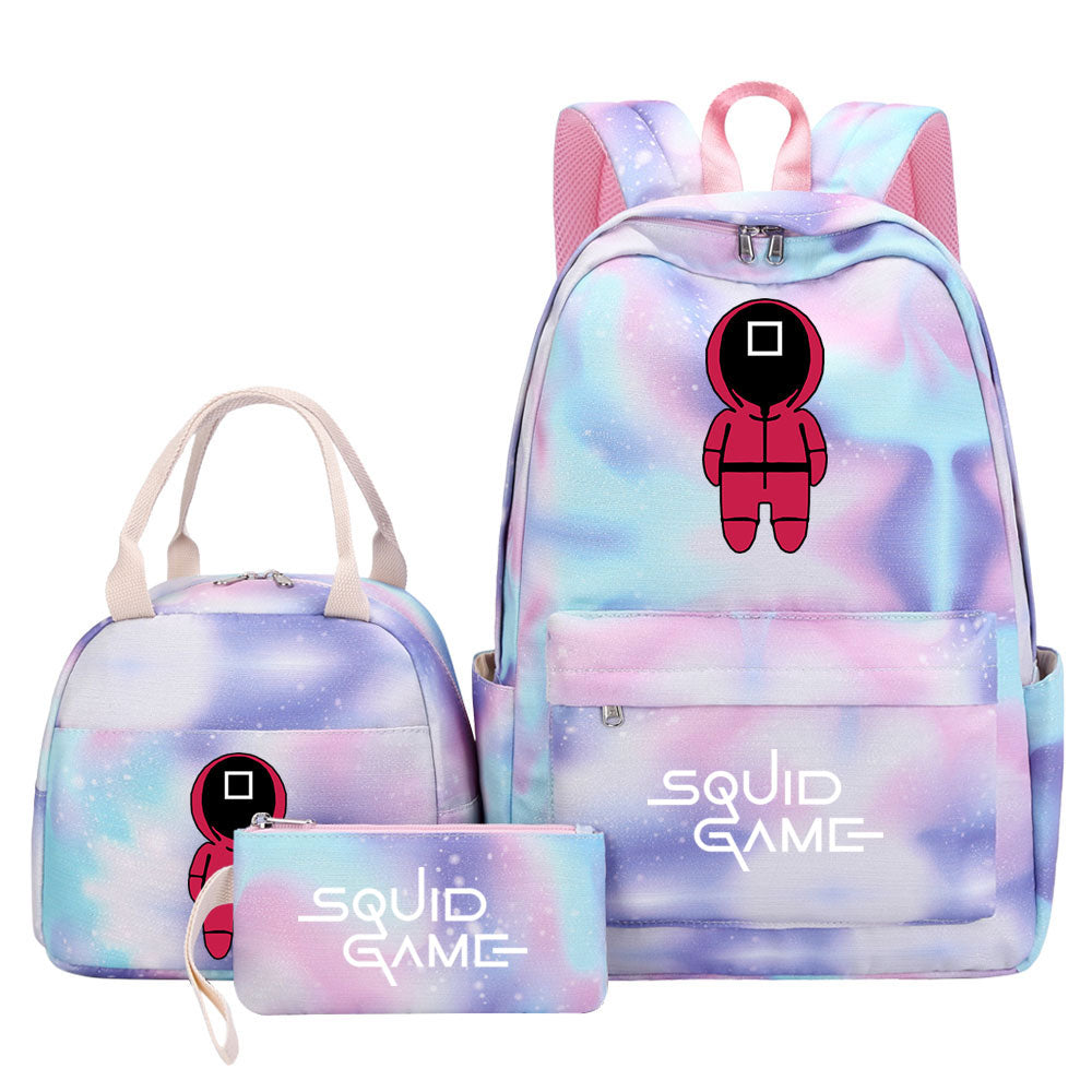 Squid Game Pink Starry Sky SchoolBag Backpack Lunch Box Bag Book Pencil Bags 3pcs Set