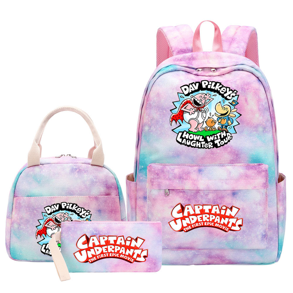 Captain Underpants Pink Starry Sky SchoolBag Backpack Lunch Box Bag Book Pencil Bags 3pcs Set