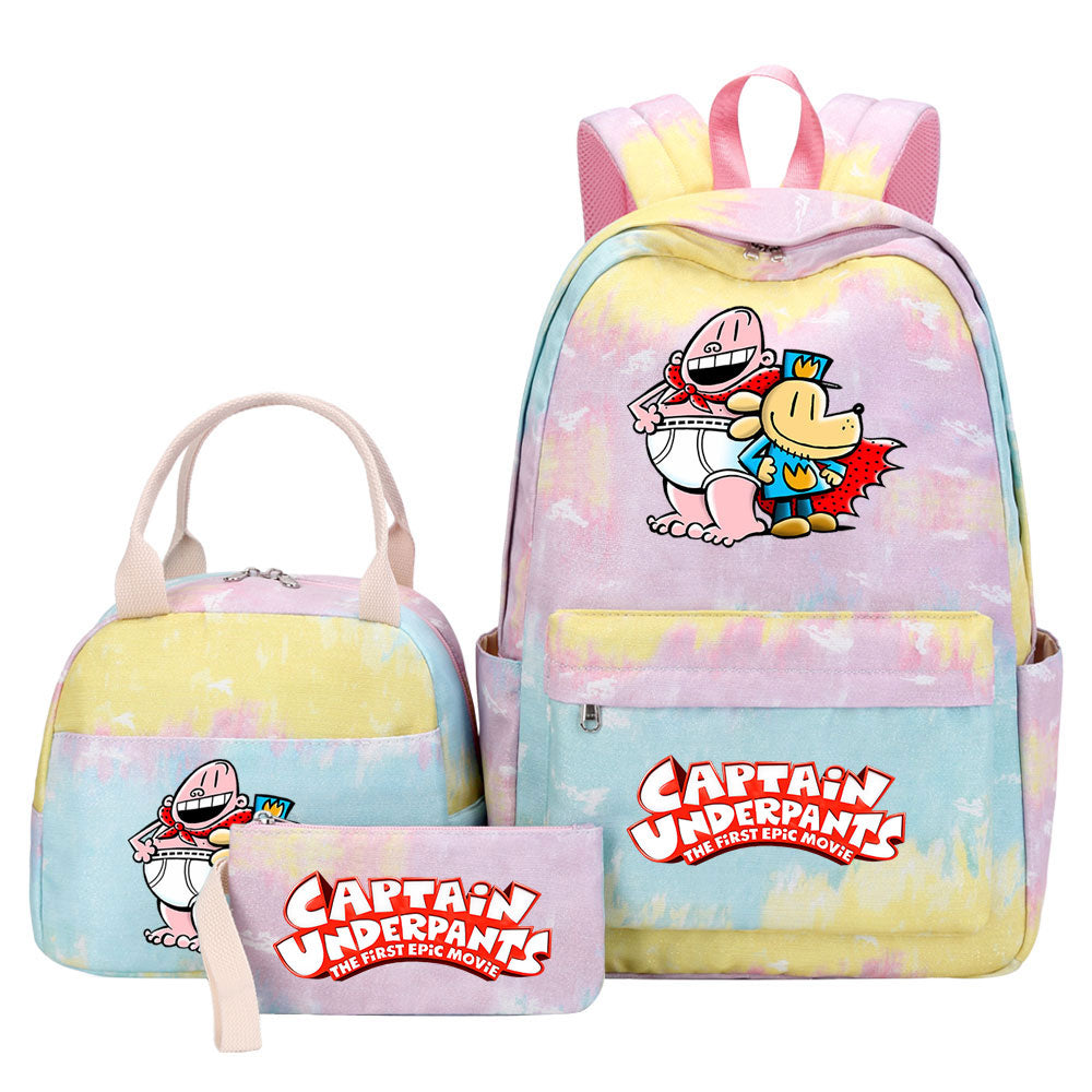 Captain Underpants Pink Starry Sky SchoolBag Backpack Lunch Box Bag Book Pencil Bags 3pcs Set