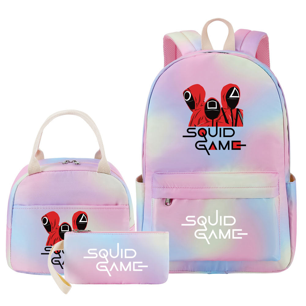 Squid Game Pink Starry Sky SchoolBag Backpack Lunch Box Bag Book Pencil Bags 3pcs Set