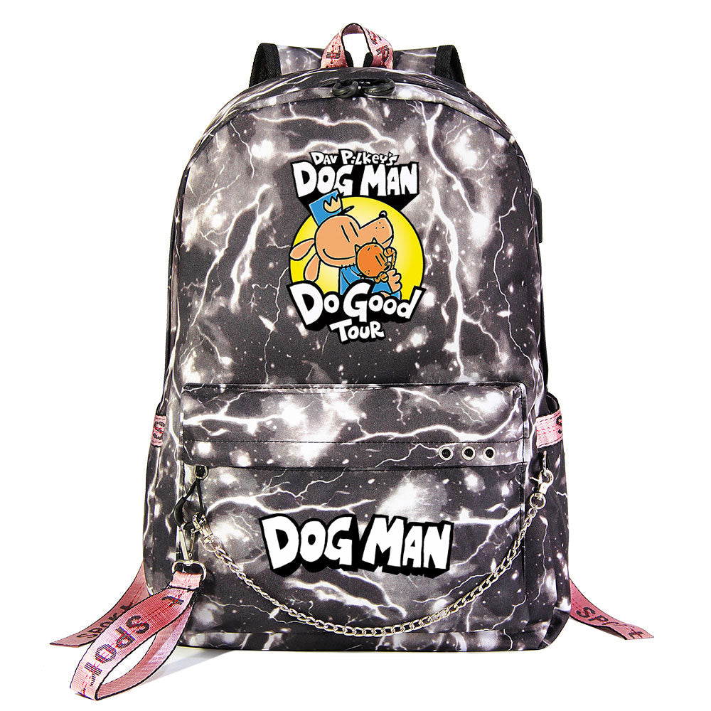 Dog Man USB Charging Backpack Shoolbag Notebook Bag Gifts for Kids Students