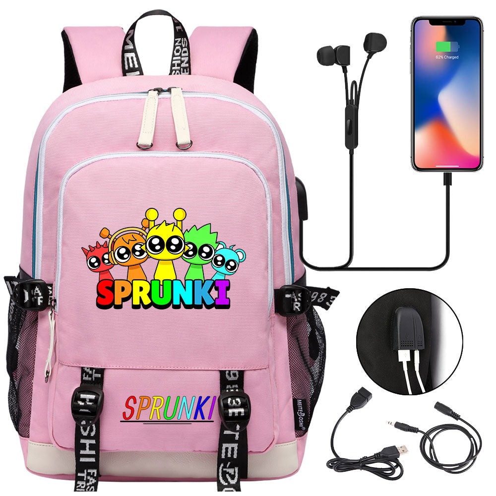 Sprunki USB Charging Backpack School Note Book Laptop Travel Bags