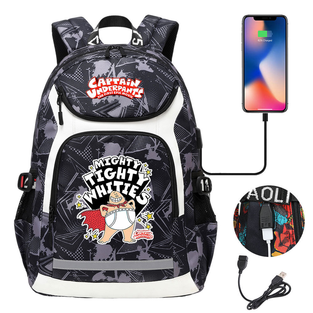Captain Underpants USB Charging Backpack School NoteBook Laptop Travel Bags