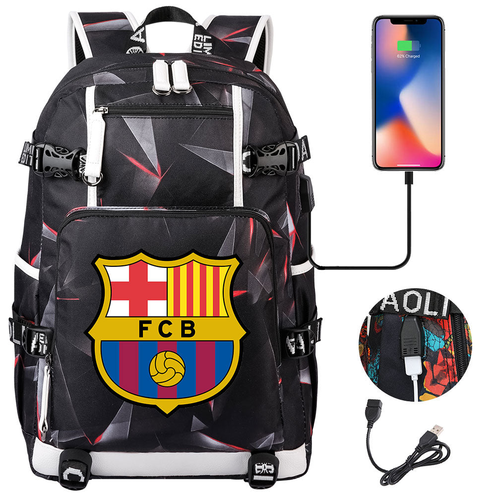 Barcelona Football Club  USB Charging Backpack School NoteBook Laptop Travel Bags