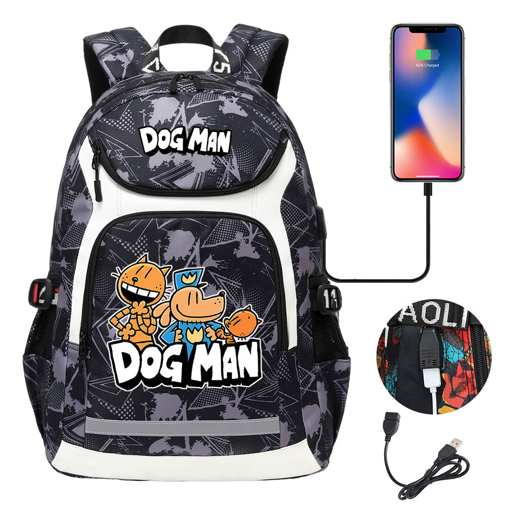 Dog Man USB Charging Backpack School NoteBook Laptop Travel Bags