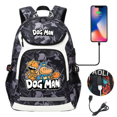 Dog Man USB Charging Backpack School NoteBook Laptop Travel Bags