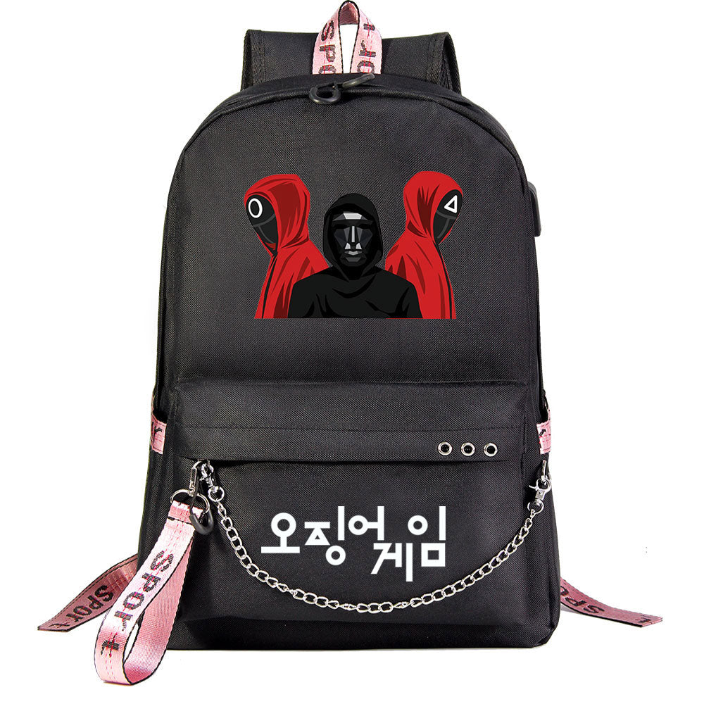 Squid Game USB Charging Backpack Shoolbag Notebook Bag Gifts for Kids Students