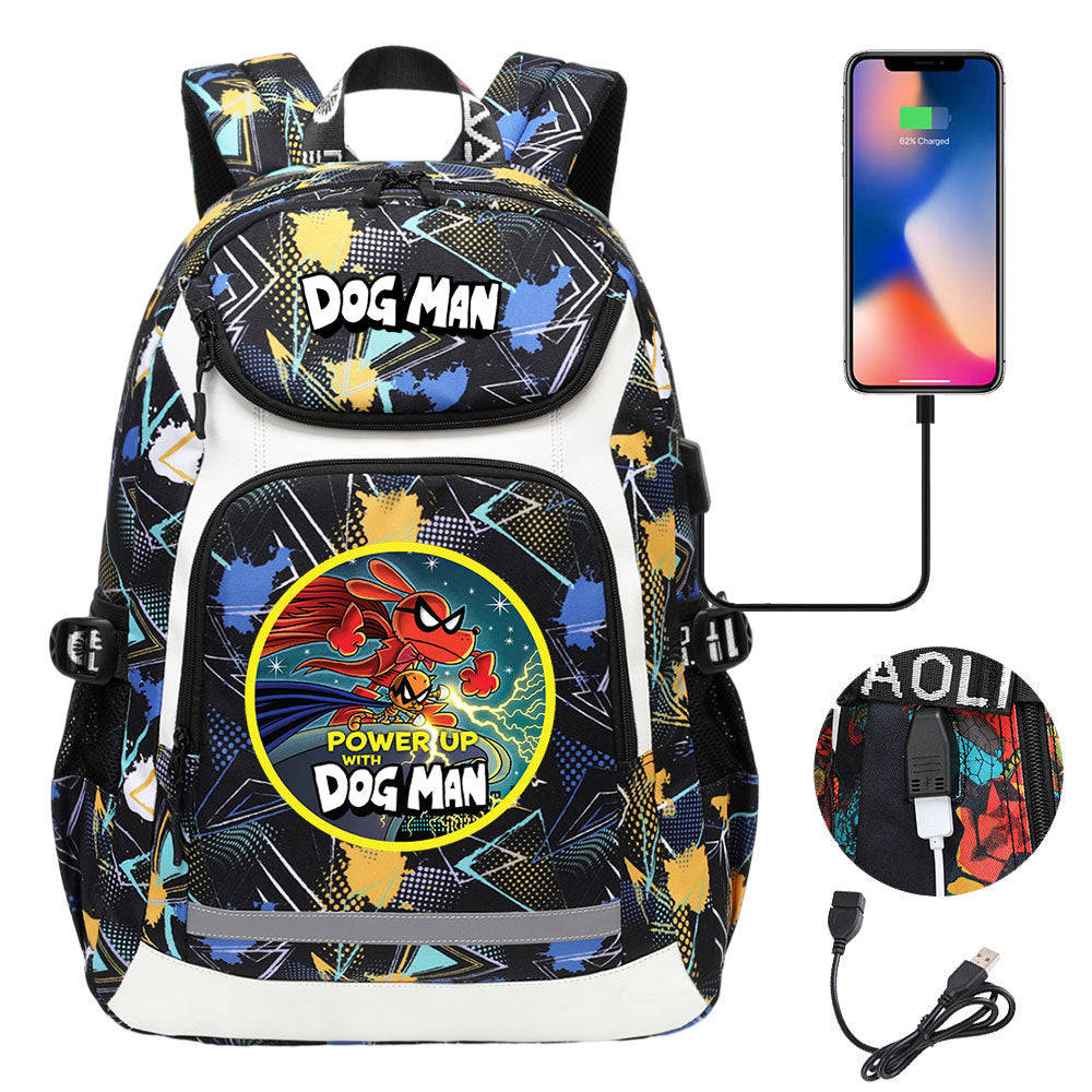Dog Man USB Charging Backpack School NoteBook Laptop Travel Bags