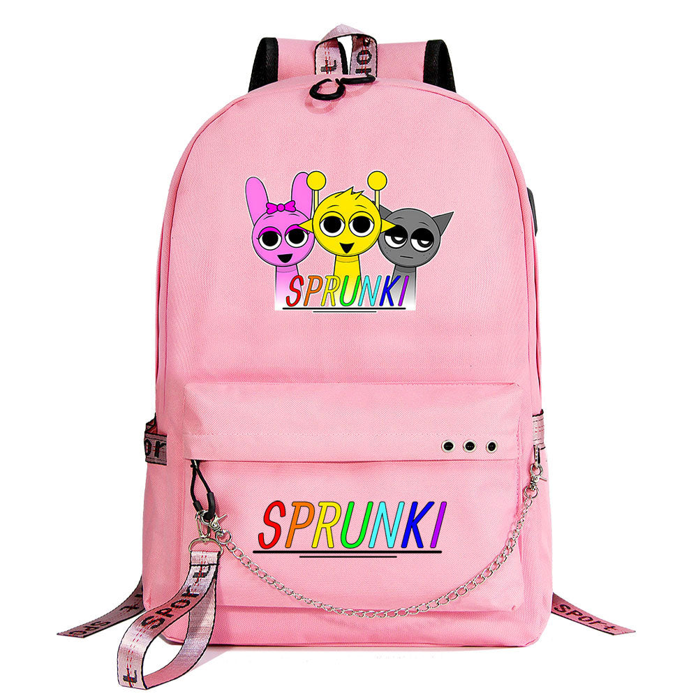 Sprunki USB Charging Backpack Shoolbag Notebook Bag Gifts for Kids Students