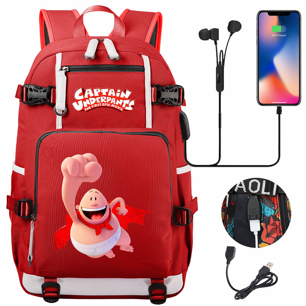 Captain Underpants USB Charging Backpack School NoteBook Laptop Travel Bags