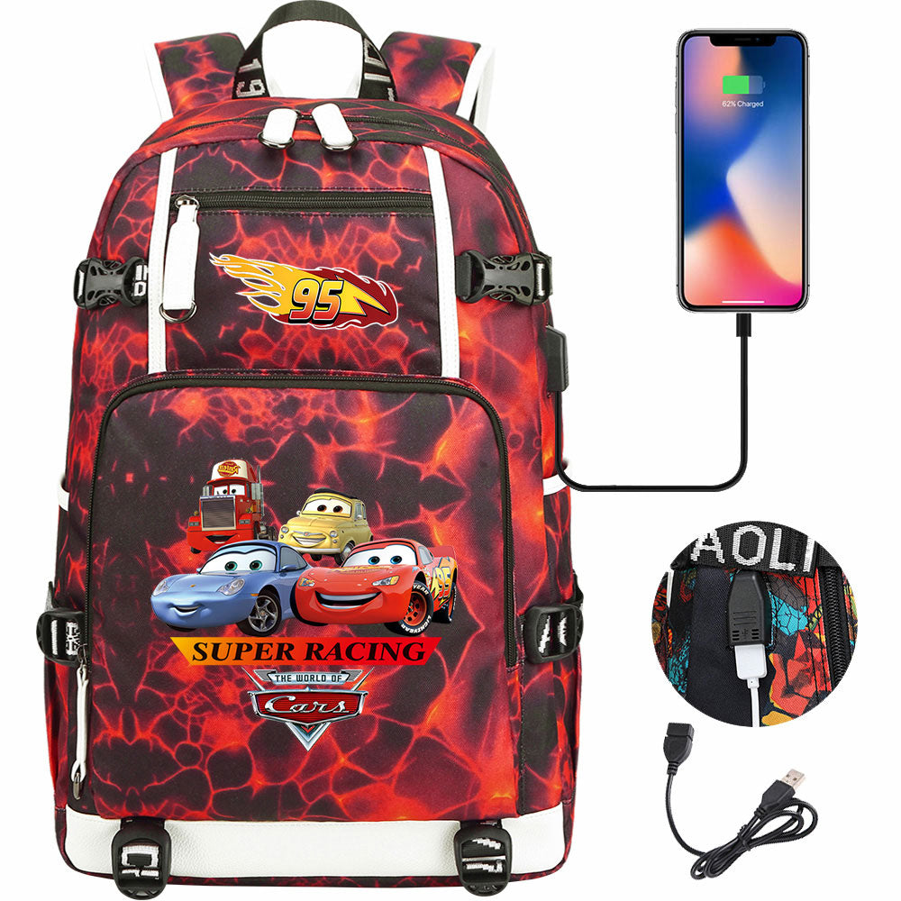 Cars Lightning USB Charging Backpack School NoteBook Laptop Travel Bags