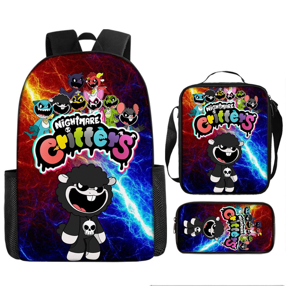 Nightmare Critters Schoolbag Backpack Lunch Bag Pencil Case 3pcs Set Gift for Kids Students