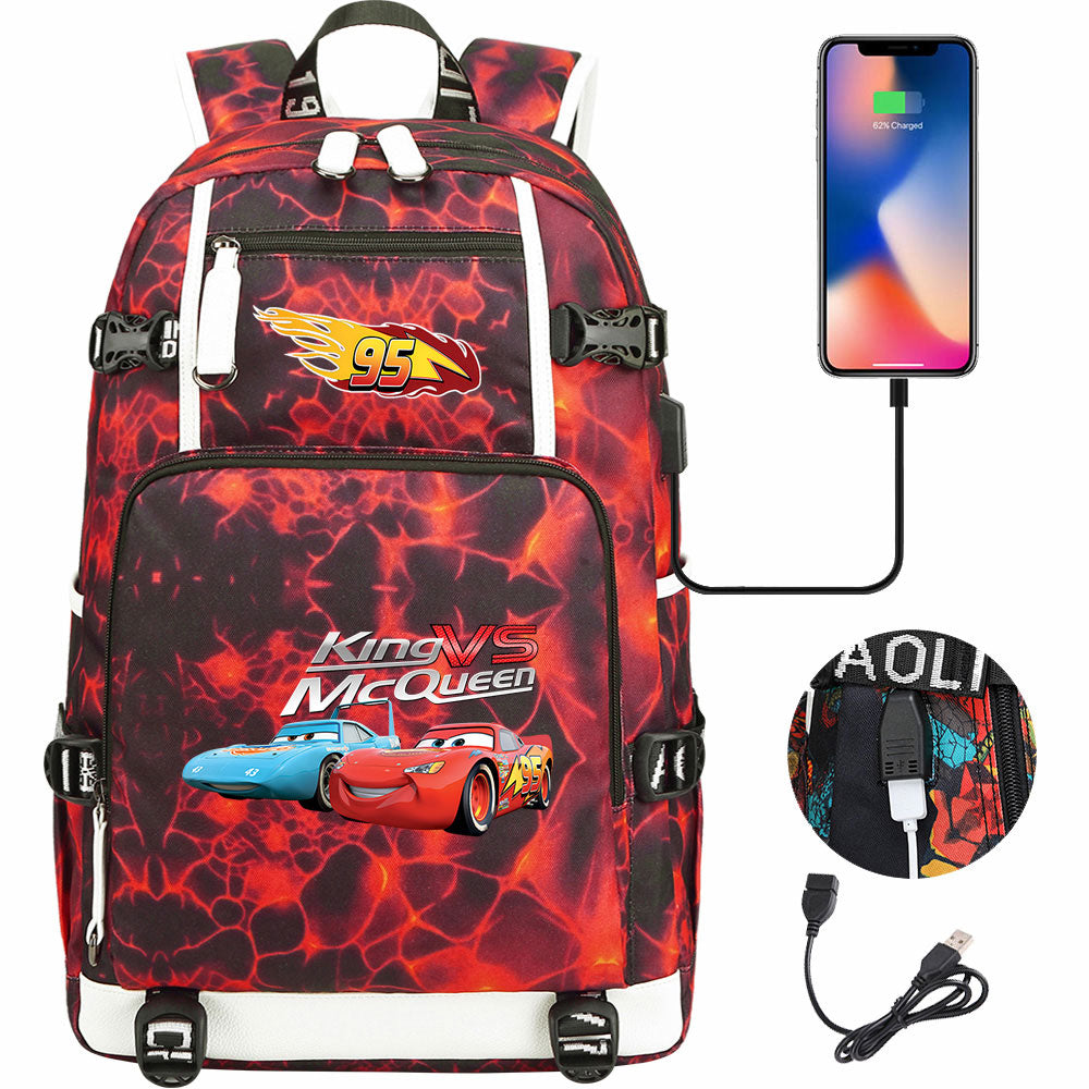 Cars Lightning USB Charging Backpack School NoteBook Laptop Travel Bags