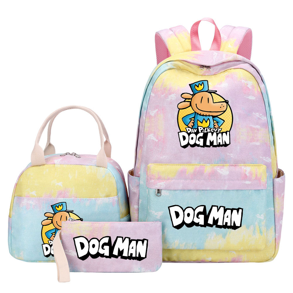 Dog Man Pink Starry Sky SchoolBag Backpack Lunch Box Bag Book Pencil Bags 3pcs Set