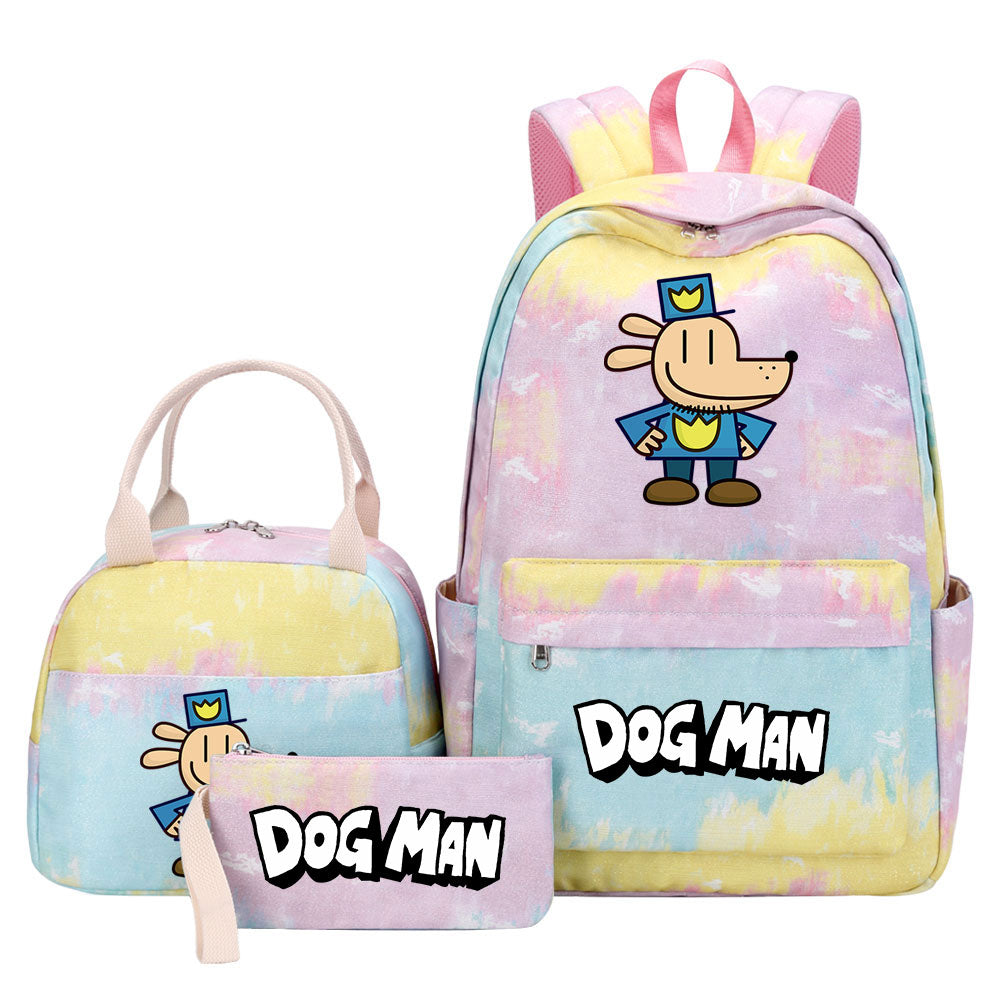 Dog Man Pink Starry Sky SchoolBag Backpack Lunch Box Bag Book Pencil Bags 3pcs Set