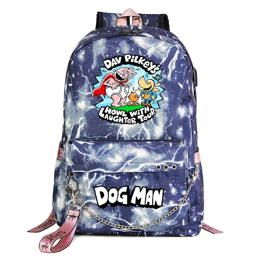 Dog Man USB Charging Backpack Shoolbag Notebook Bag Gifts for Kids Students