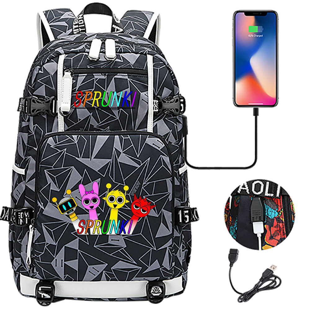 Sprunki USB Charging Backpack School NoteBook Laptop Travel Bags