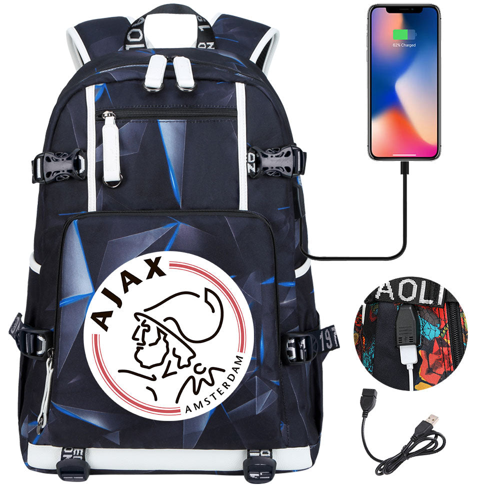 Amsterdamsche Football Club USB Charging Backpack School NoteBook Laptop Travel Bags