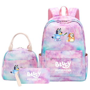 Bluey Pink Starry Sky SchoolBag Backpack Lunch Box Bag Book Pencil Bags  3pcs Set