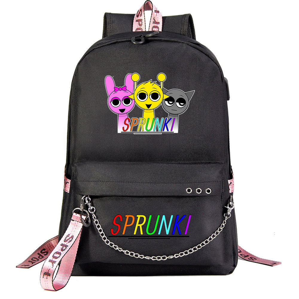 Sprunki USB Charging Backpack Shoolbag Notebook Bag Gifts for Kids Students