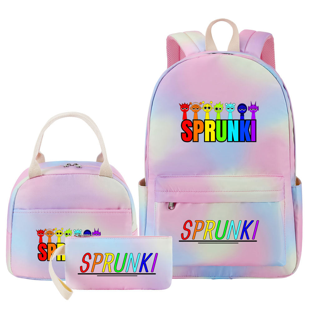 Sprunki Pink Starry Sky SchoolBag Backpack Lunch Box Bag Book Pencil Bags 3pcs Set