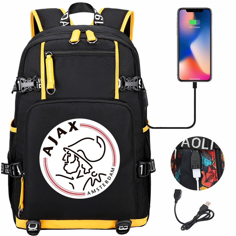 Amsterdamsche Football Club USB Charging Backpack School NoteBook Laptop Travel Bags