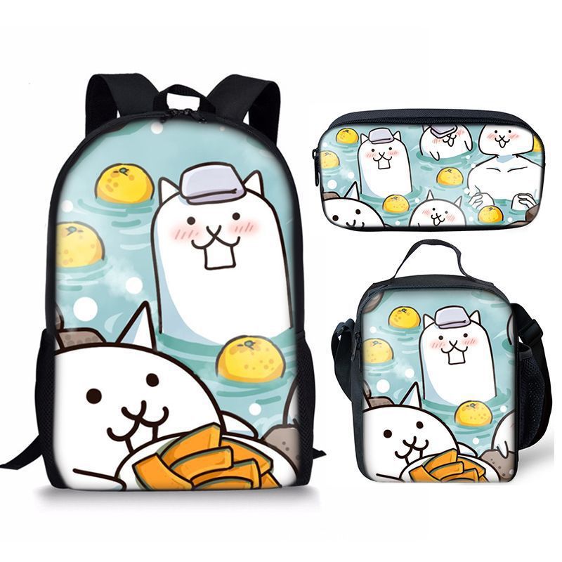 The Battle Cats Schoolbag Backpack Lunch Bag Pencil Case 3pcs Set Gift for Kids Students