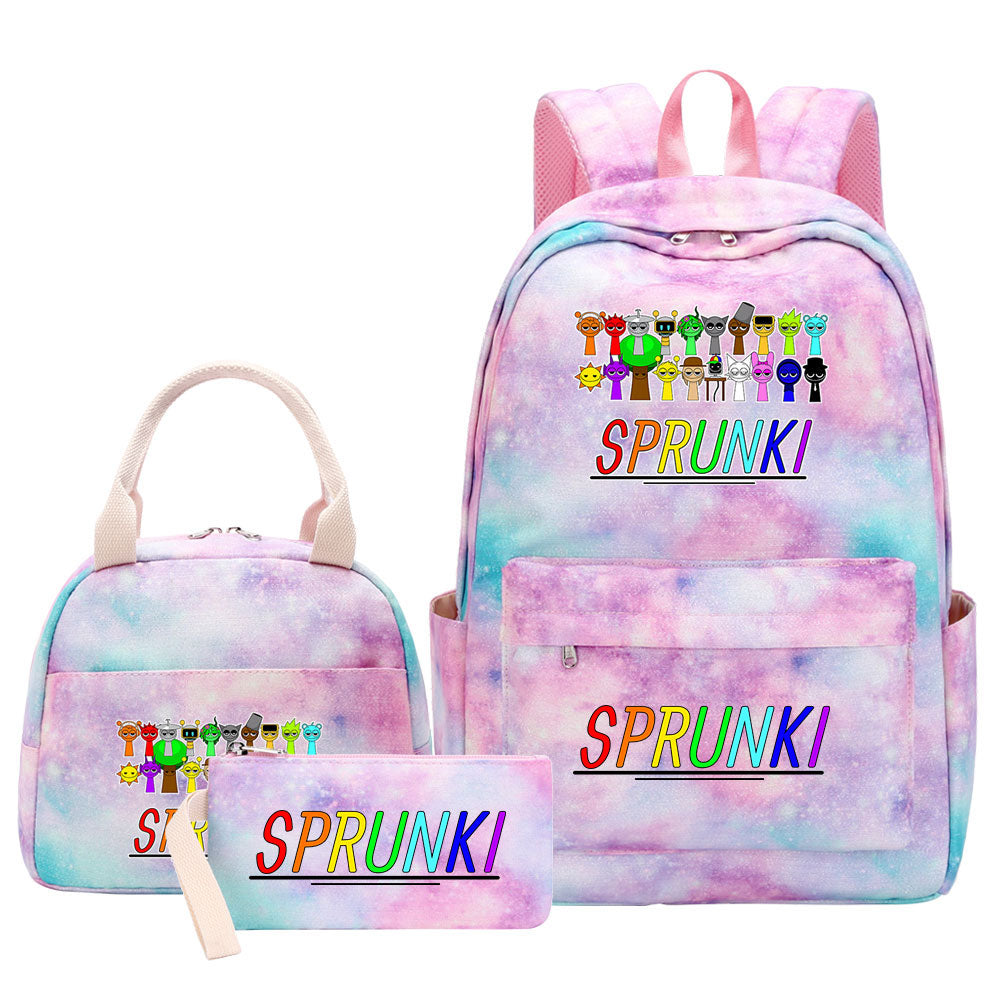 Sprunki Pink Starry Sky SchoolBag Backpack Lunch Box Bag Book Pencil Bags 3pcs Set