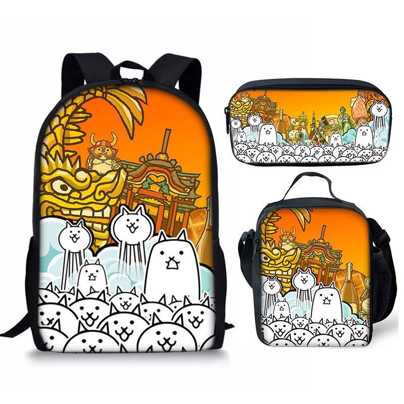 The Battle Cats Schoolbag Backpack Lunch Bag Pencil Case 3pcs Set Gift for Kids Students
