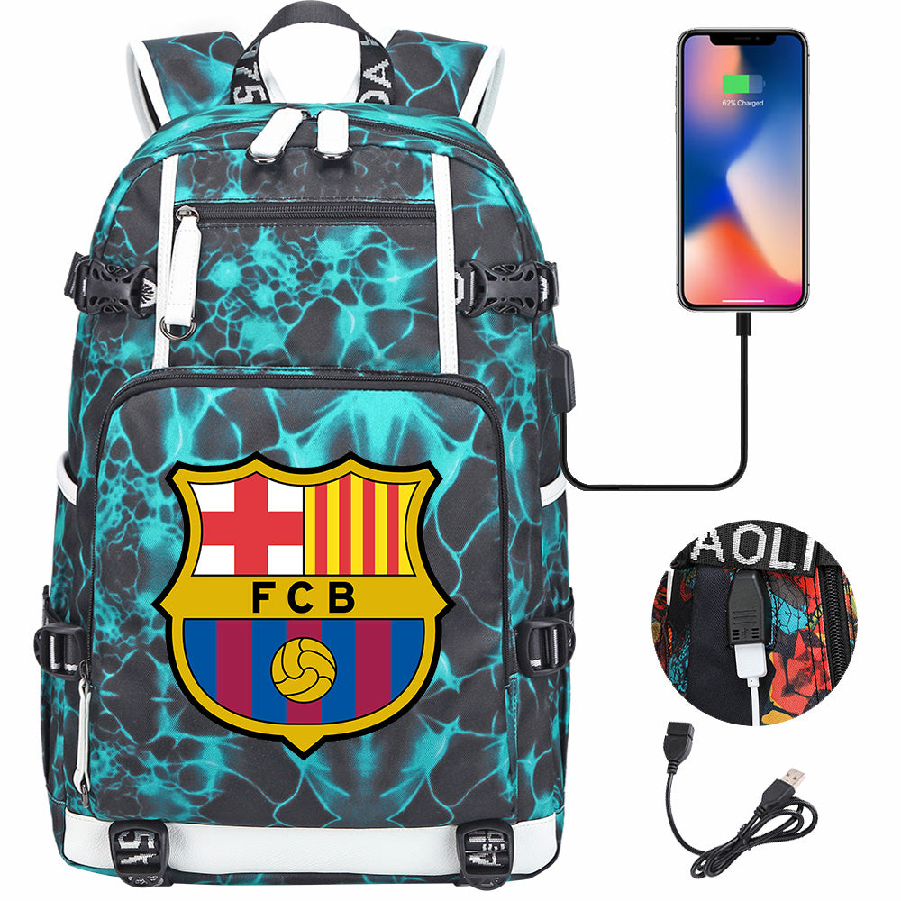 Barcelona Football Club  USB Charging Backpack School NoteBook Laptop Travel Bags