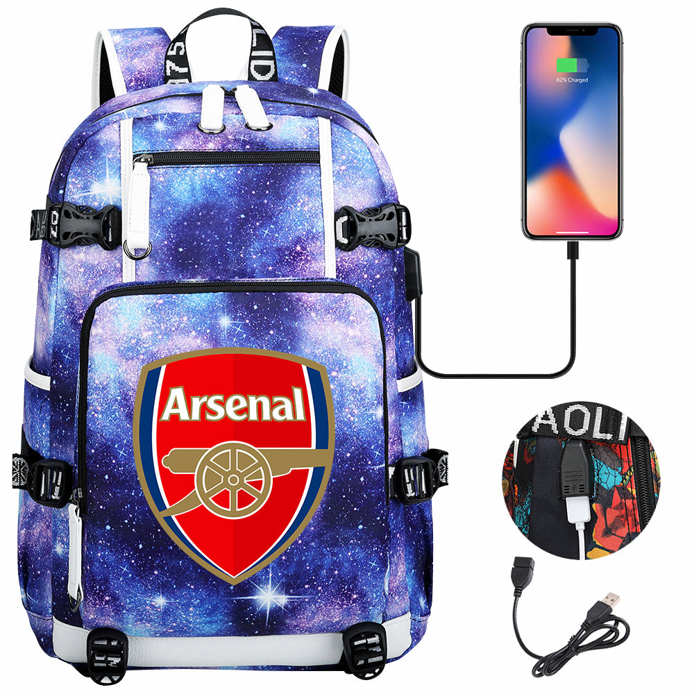 Arsenal Football Club USB Charging Backpack School NoteBook Laptop Travel Bags
