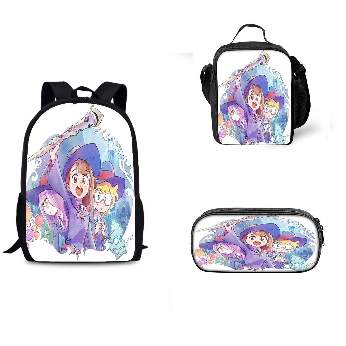 Little Witch Academia Schoolbag Backpack Lunch Bag Pencil Case 3pcs Set Gift for Kids Students