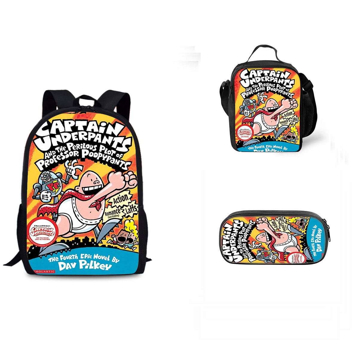 Captain Underpants Schoolbag Backpack Lunch Bag Pencil Case 3pcs Set Gift for Kids Students